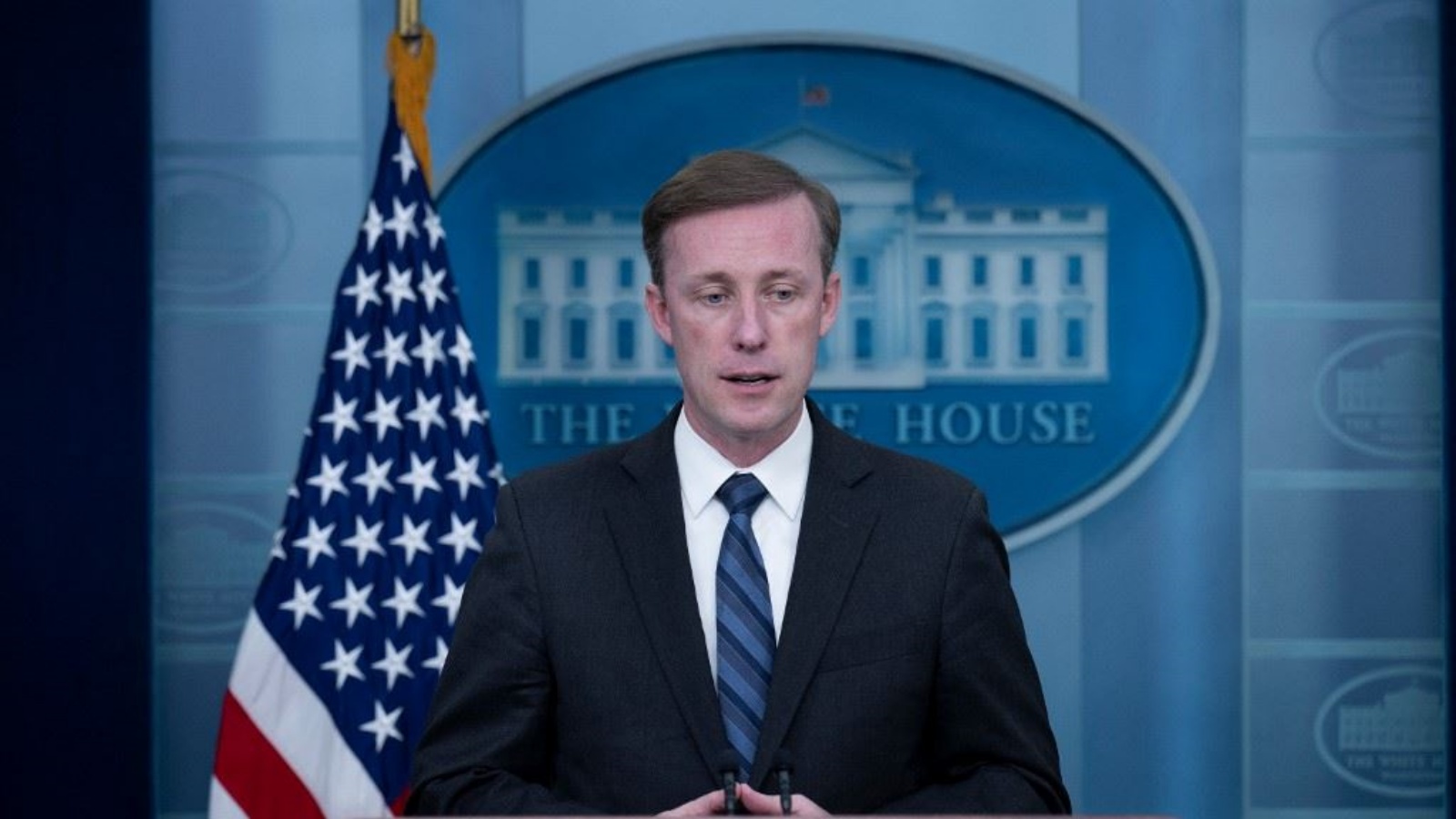 ساليفان متكلماً خلال مؤتمر صحافي في البيت الأبيض بواشنطن 15 سبتمبر 2023