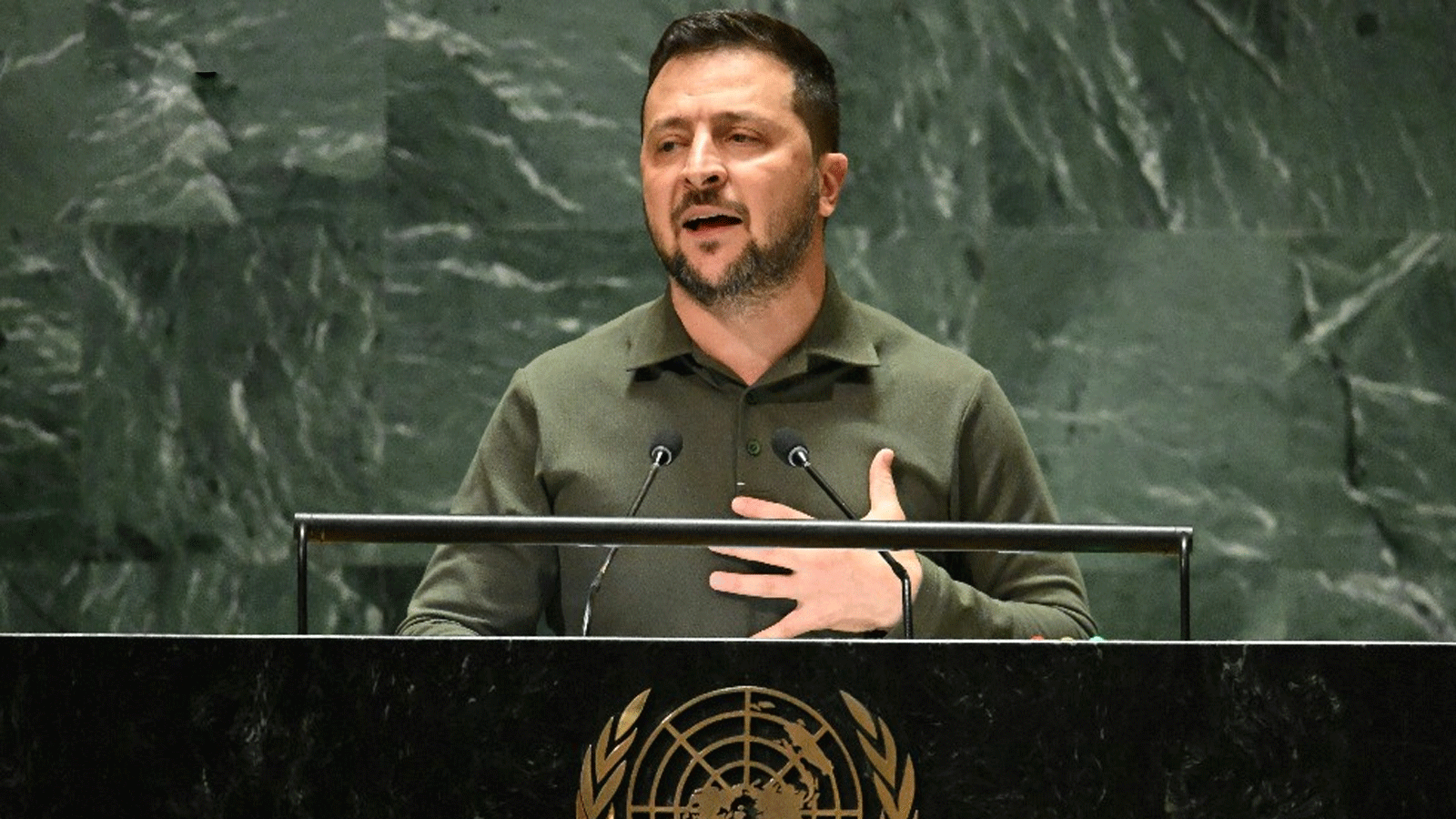 الرئيس الأوكراني متحدثًا في الجمعية العامة للأمم المتحدة