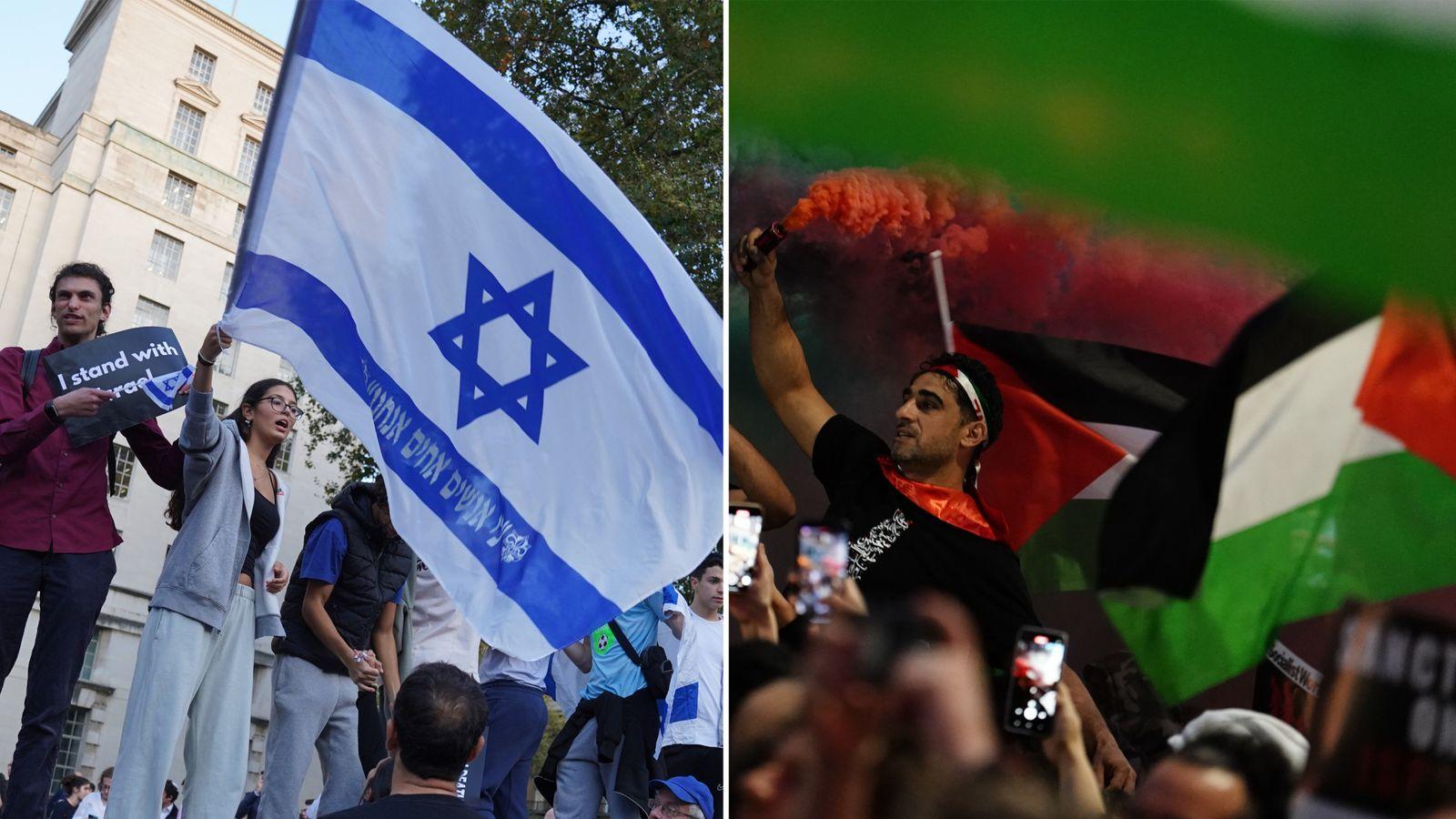 مظاهرتان في لندن إحدهما تؤيد حماس والثانية تؤيد إسرائيل 