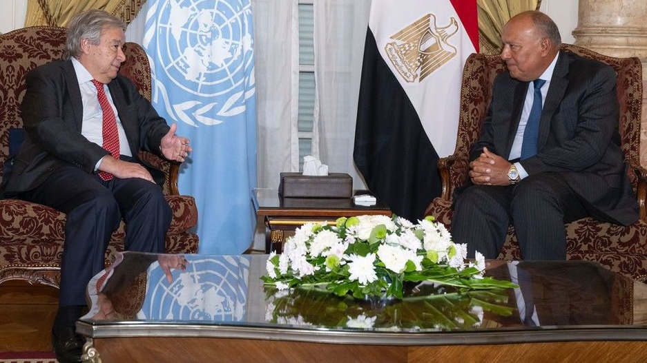 الأمين العام للأمم المتحدة أنطونيو غوتيريش يجري محادثات مع وزير الخارجية المصري سامح شكري في القاهرة (UN Photo/Eskinder Debebe)