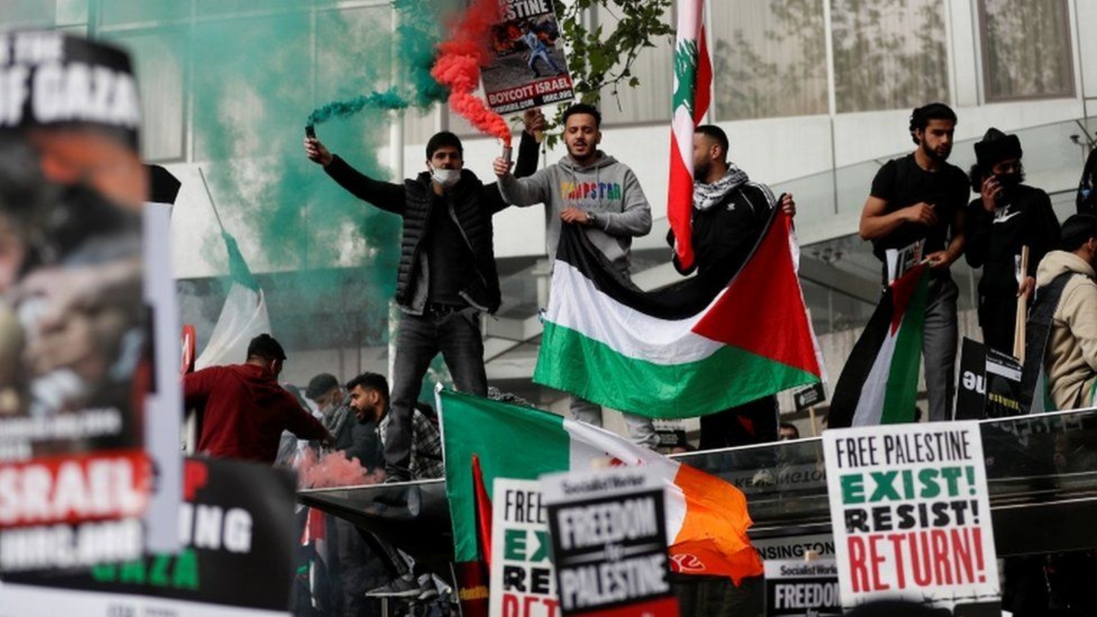 جانب من مظاهرة مؤيدة للفلسطينيين في لندن الاسبوع الماضي
