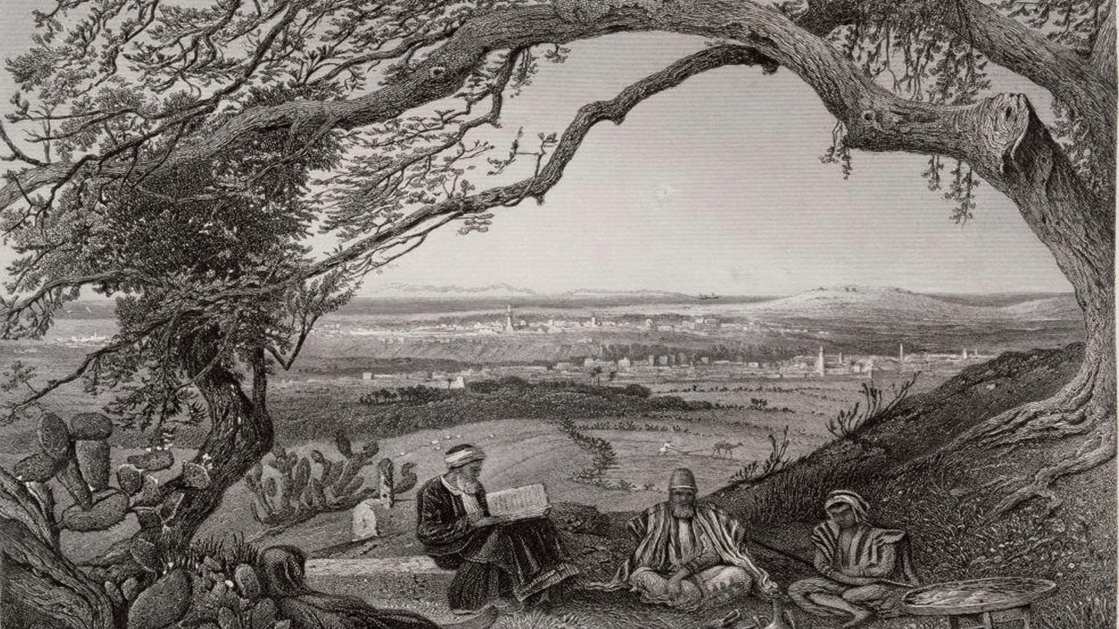 لوحة للفنان فيكتور جورين تجسد مدينة غزة في فلسطين عام 1875م