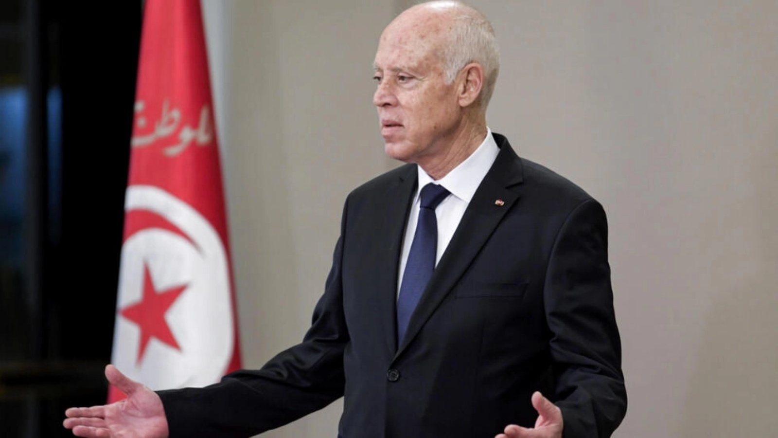 الرئيس التونسي قيس سعيد خلال مراسم أداء اليمين الدستورية في قصر قرطاج في الضواحي الشرقية للعاصمة تونس في 2 سبتمبر 2020 