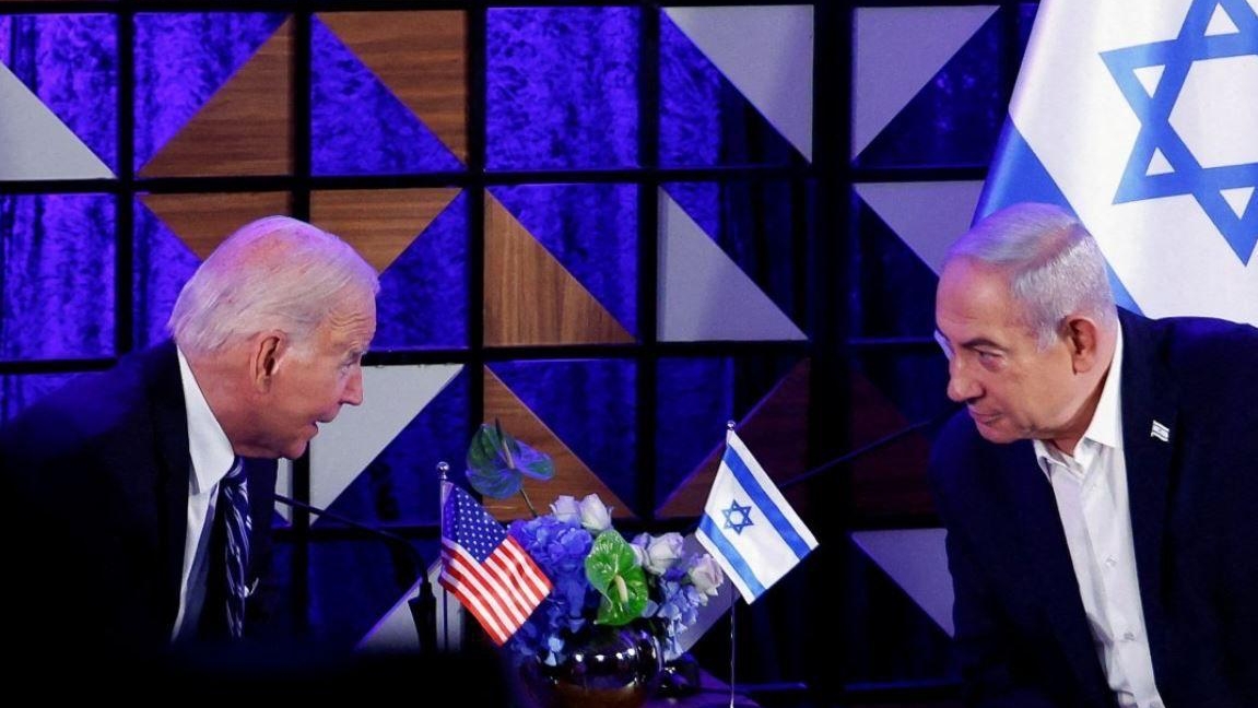 Reuters | الرئيس الأمريكي جو بايدن يحضر اجتماعاً مع رئيس الوزراء الإسرائيلي بنيامين نتانياهو في تل أبيب- 18 أكتوبر/تشرين الأول 2023