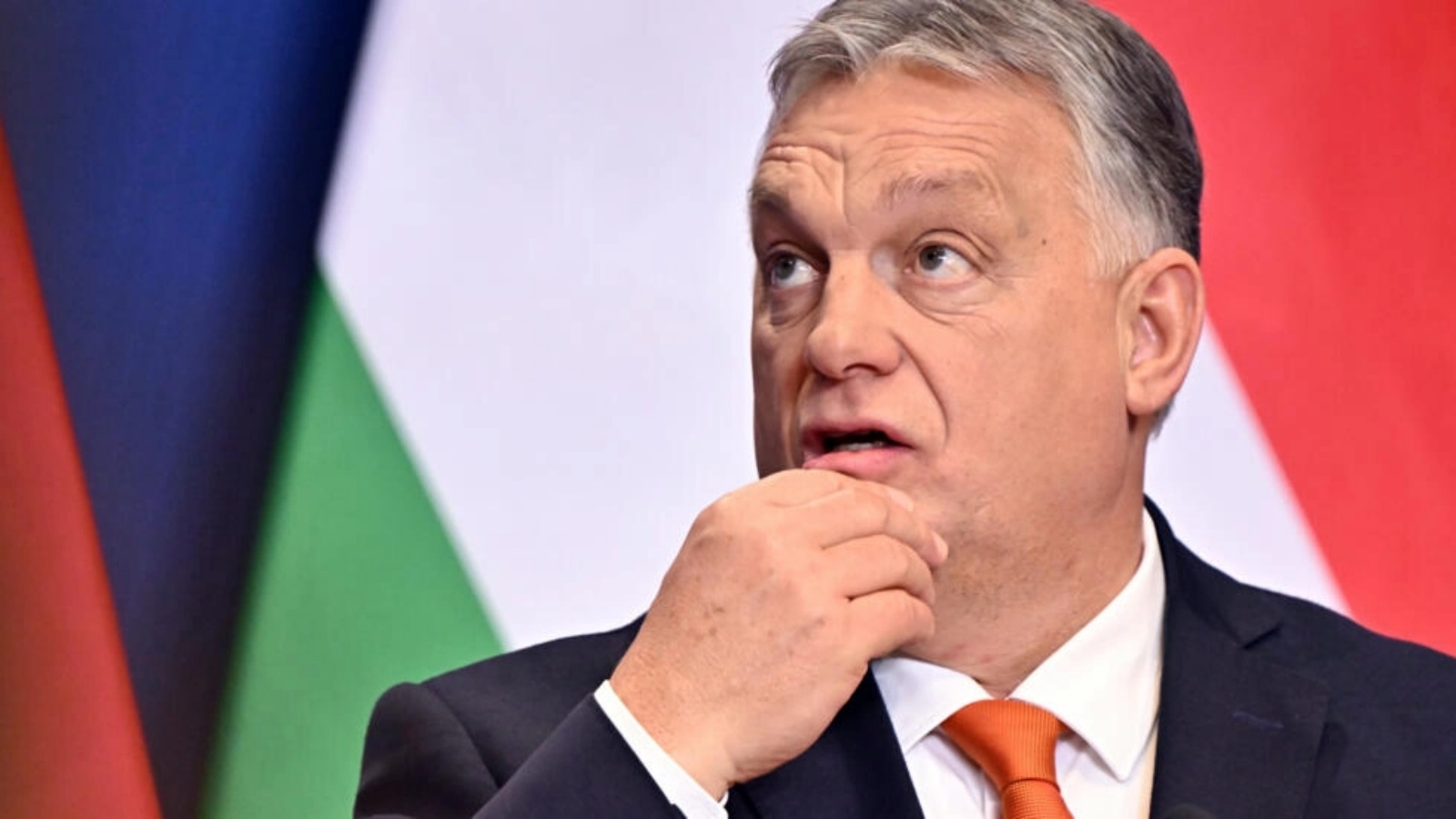 رئيس الوزراء المجري فيكتور اوربان خلال مؤتمره الصحافي لمناسبة نهاية العام في 21 كانون الأول (ديسمبر) 2022 