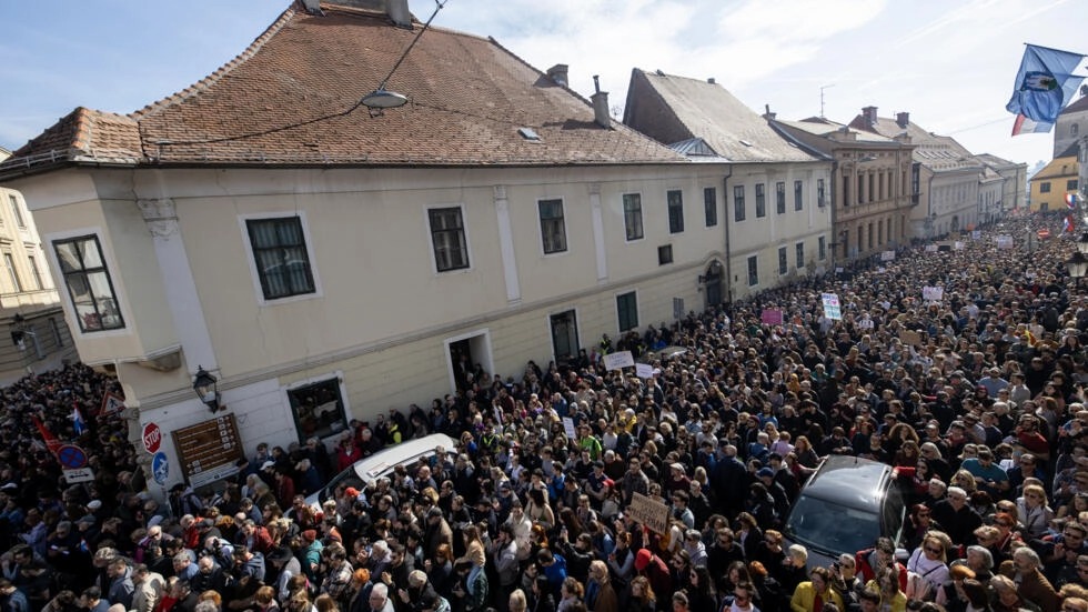 تظاهرة منددة بالحكومة الكرواتية في زغرب في 17 شباط/فبراير 2024