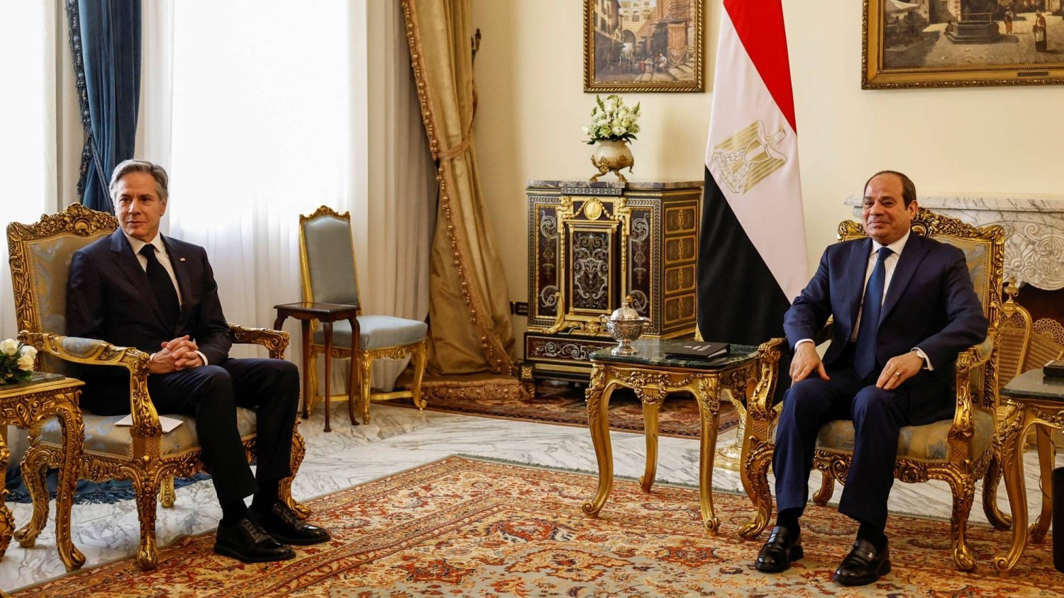 الرئيس المصري عبدالفتاح السيسي خلال لقائه مع وزير الخارجية الأميركي أنتوني بلينكن في القاهرة