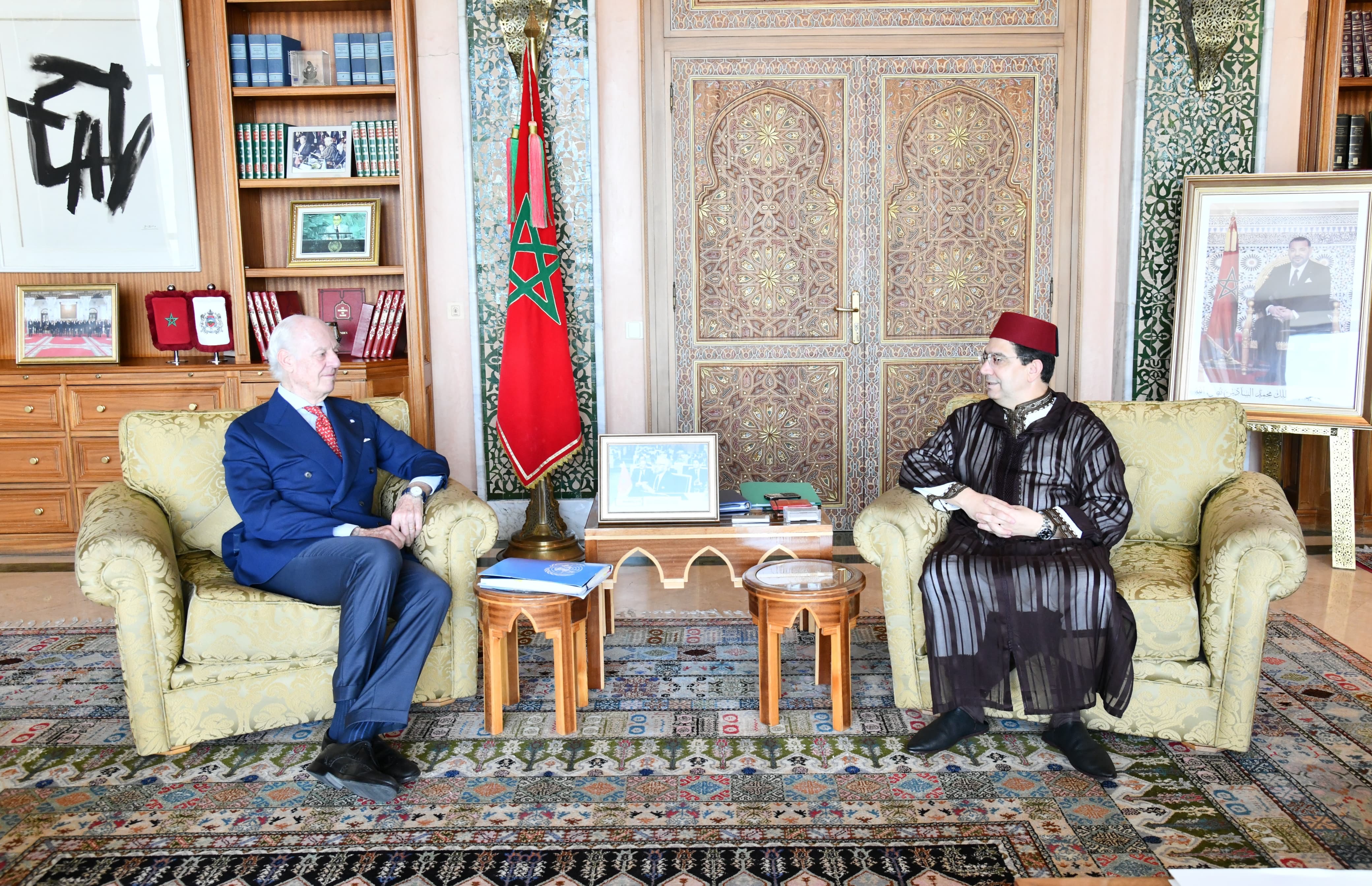 وزير خارجية المغرب لدى مباحثاته مع دي ميستورا اليوم في الرباط