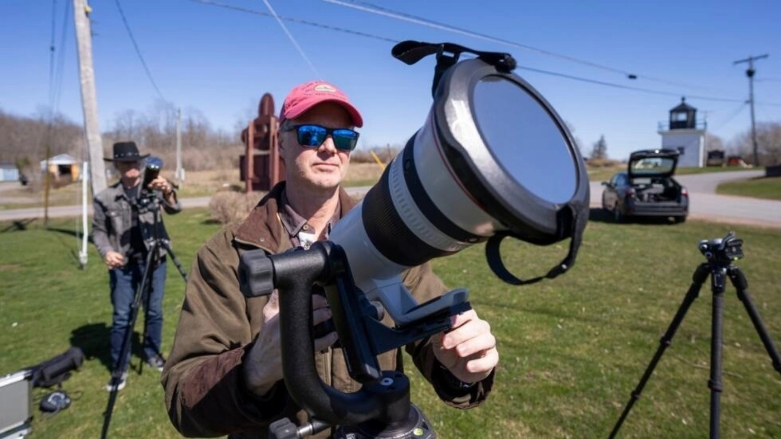 اختبار لمعدات الكاميرا عشية كسوف الشمس الكلي في جميع أنحاء أمريكا الشمالية، في كيب فنسنت، نيويورك، في 7 نيسان (أبريل) 2024
