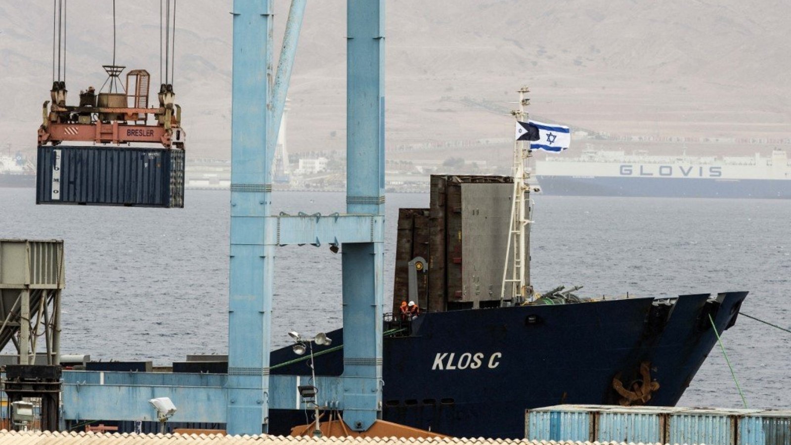 ميناء مدينة إيلات المطلة على البحر الأحمر بجنوب إسرائيل