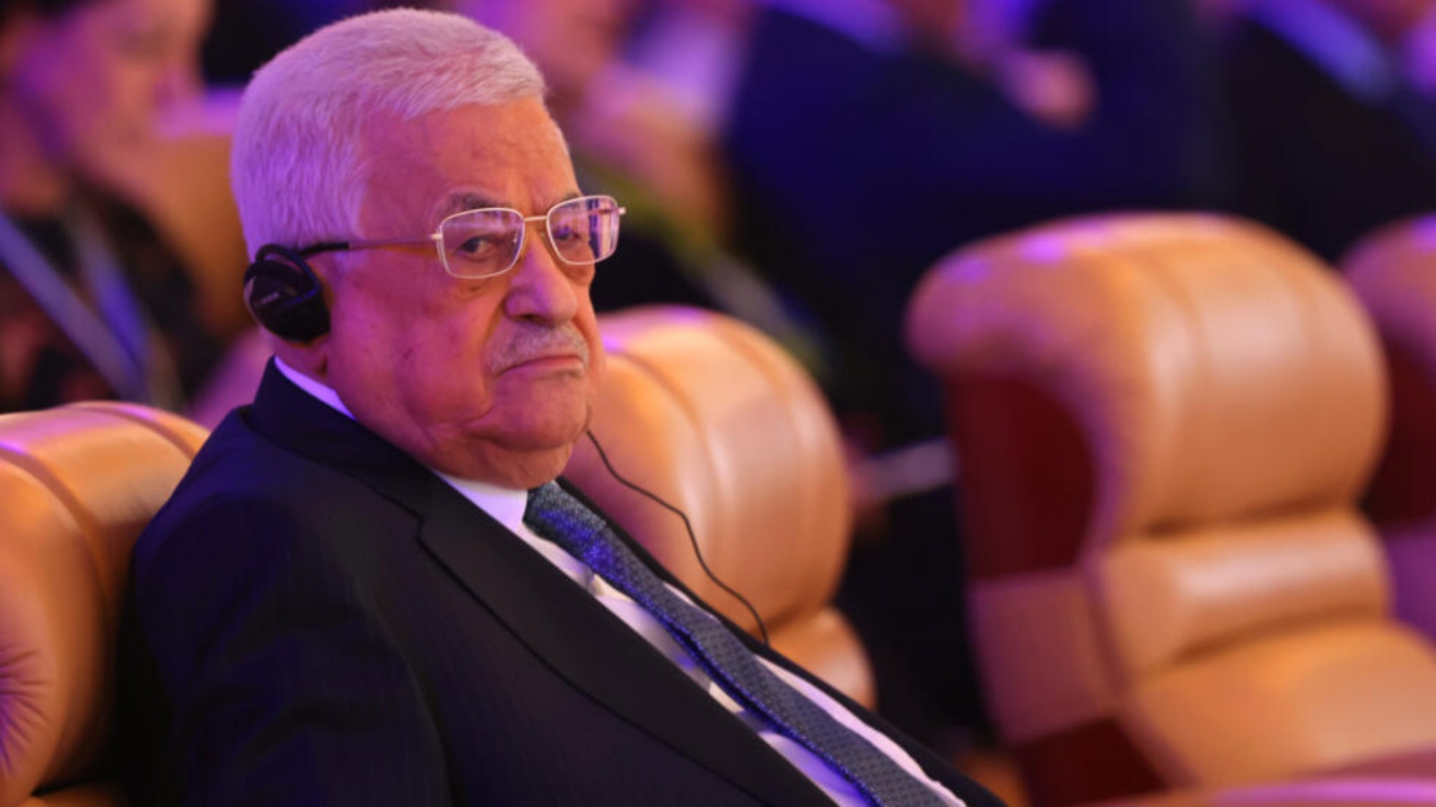 الرئيس الفلسطيني محمود عباس أثناء حضوره منتدى الاقتصاد العالمي المنعقد في الرياض في 28 نيسان (أبريل) 2024 