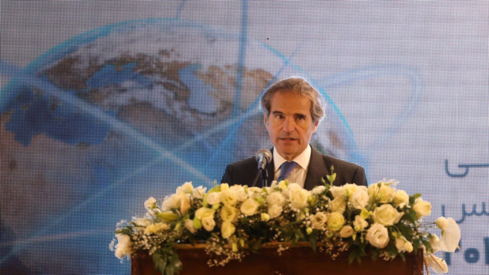 رئيس الوكالة الدولية للطاقة الذرية رافاييل غروسي خلال المؤتمر الدولي للعلوم والتكنولوجيا النووية في أصفهان في إيران في 7 أيار (مايو) 2024 