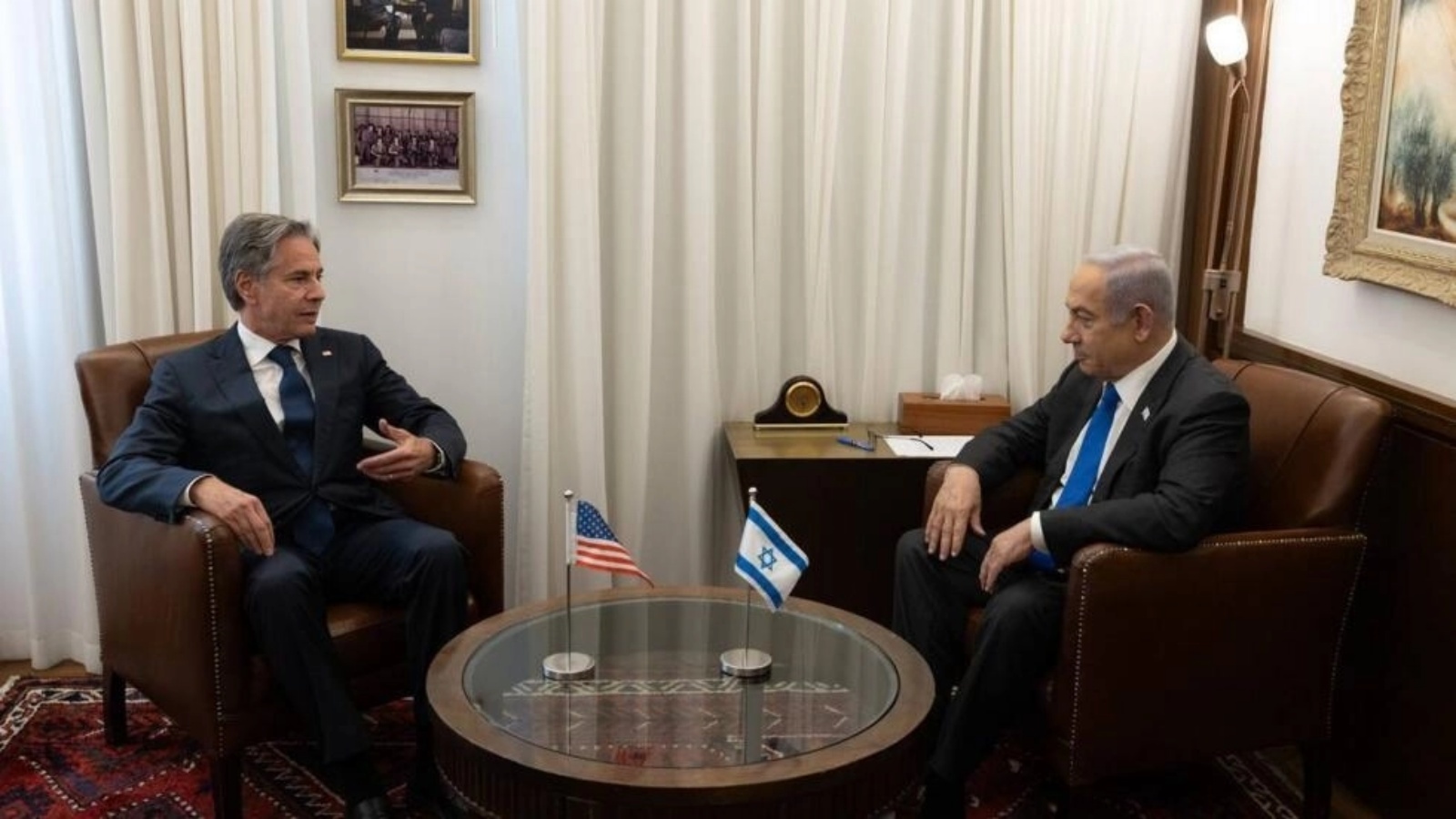 وزير الخارجية الأميركي أنتوني بلينكن مجتمعا مع رئيس الوزراء الإسرائيلي بنيامين نتانياهو في القدس في 10 حزيران (يونيو) 2024 