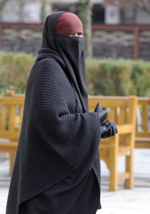 امرأة ترتدي النقاب الذي يعرف بالبرقع في فرنسا