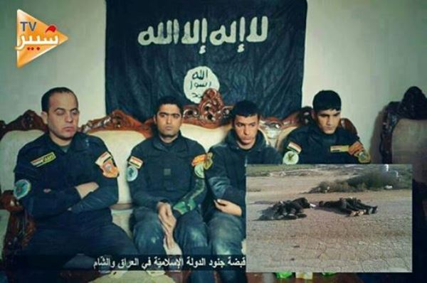 أربعة جنود أسرهم تنظيم داعش في الأنبار وفي الإطار صورة جثثهم بعد إعدامهم