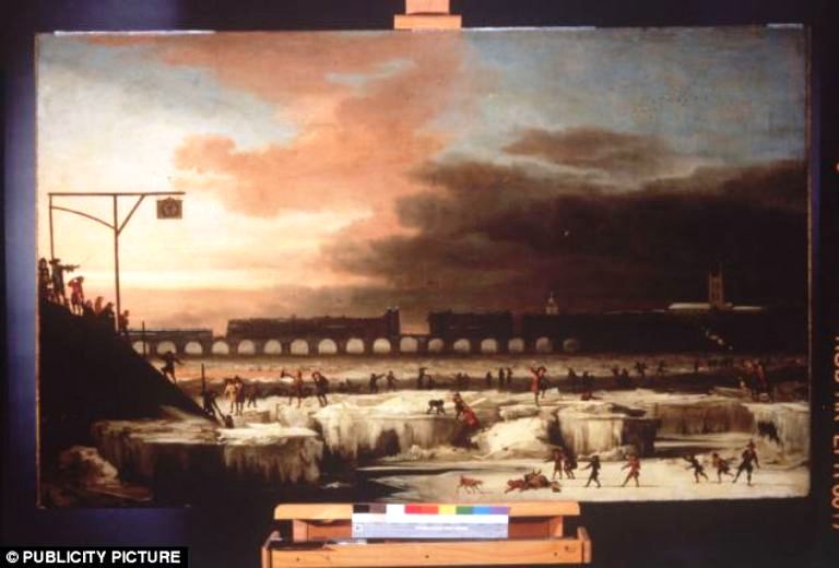 لوحة زيتية تبين تجمد نهر التايمز عام 1677