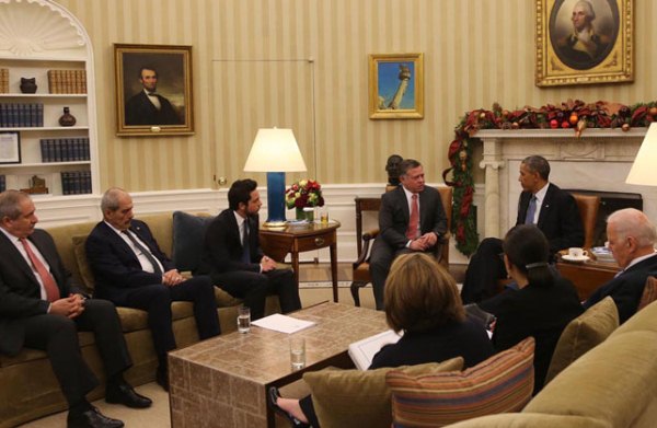 أوباما وعبدالله الثاني ووفداهما في المكتب البيضاوي 