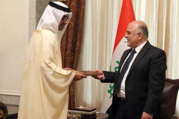 العبادي يتسلم من وزير الخارجية الإماراتي رسالة من الشيخ خليفة بن زايد