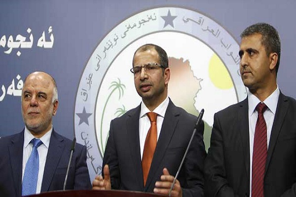 رئيس البرلمان يتوسط نائبه الاول العبادي ونائبه الثاني آرام محمد