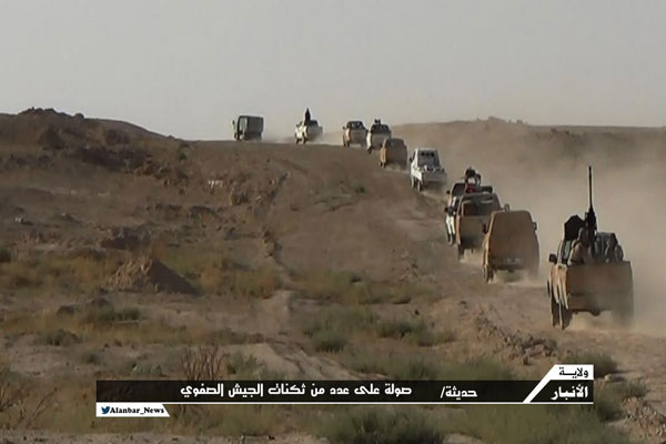 داعش عجلاته ومقاتلوه في مدينة حديثة في محافظة الانبار الغربية