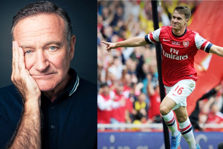 صورة مركبة لمهاجم نادي آرسنال الانكليزي آروون رامسي والممثل الكوميدي الراحل روبن ويليامز