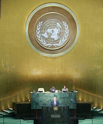 العبادي خلال القائه كلمة العراق في الامم المتحدة