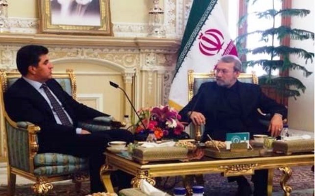 نجيرفان بارزاني مجتمعا في طهران مع رئيس مجلس الشورى الايراني علي لاريجاني