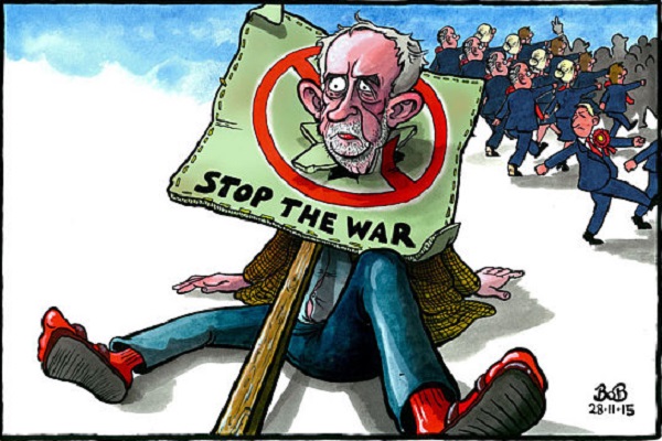 رسم كاريكاتوري يُظهر كوربن وحيدًا في رفض توسيع الضربات