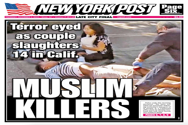 الصفحة الأولى لصحيفة أميركية بعد إعتداء نفذه مسلم