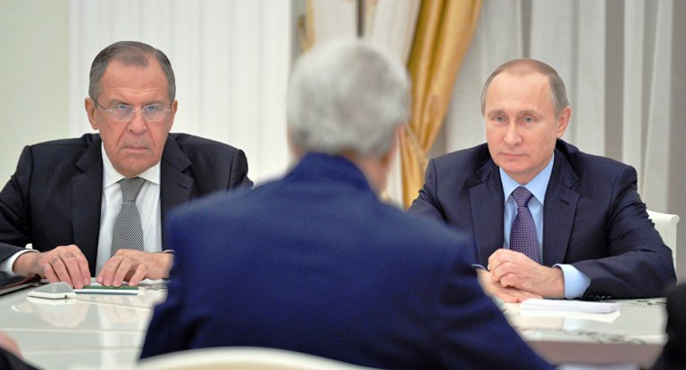 جانب من اجتماع بوتين ولافروف مع كيري الثلاثاء 