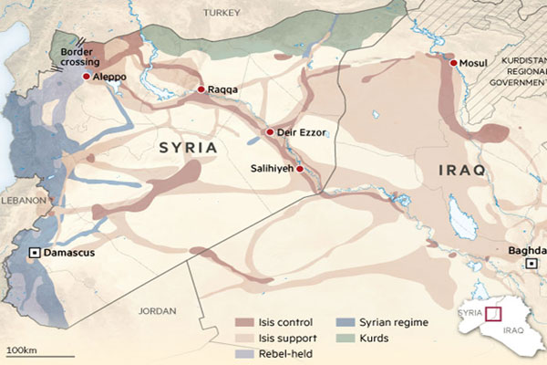 مناطق نفوذ داعش في سوريا والعراق 