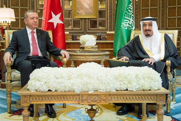 العاهل السعودي الملك سلمان في لقاء مع الرئيس التركي رجب طيب اردوغان