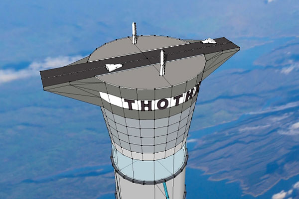 قاعدة المصعد العلوية حيث نقطة الوصول وتزود الطائرات الفضائية بالوقود