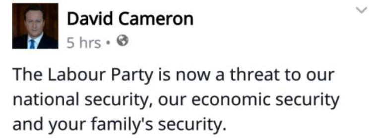 أول تعليق من كاميرون على فايسبوك بخصوص الزعيم الجديد لحزب العمال