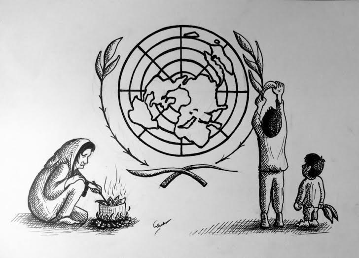 ... وكاريكاتور آخر عن تواطؤ العالم في جريمة تجويع مضايا