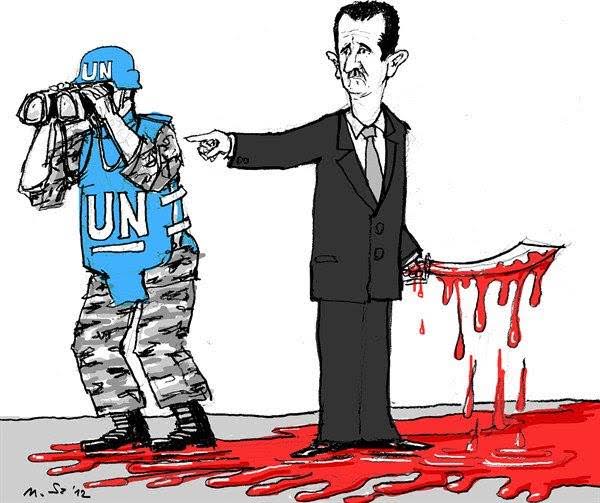 رسم كاريكاتوري عن جرائم بشار الأسد وصمت الأمم المتحدة 