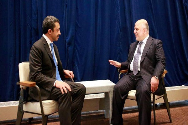 رئيس الوزراء العراقي ووزير الخارجية الاماراتي خلال لقاء سابق في نيويورك