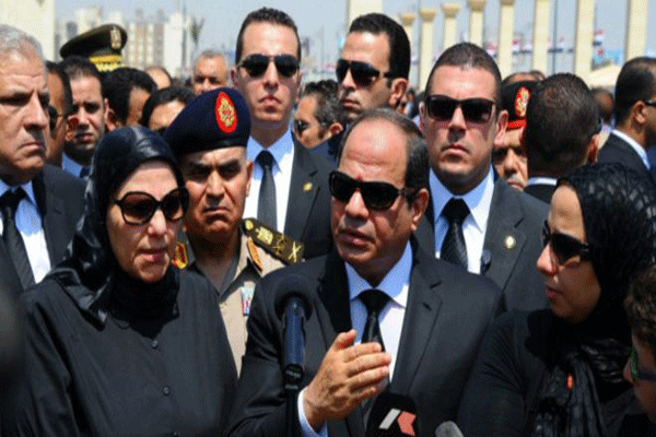 السيسي ملقيًا كلمة خلال جنازة النائب العام هشام بركات 