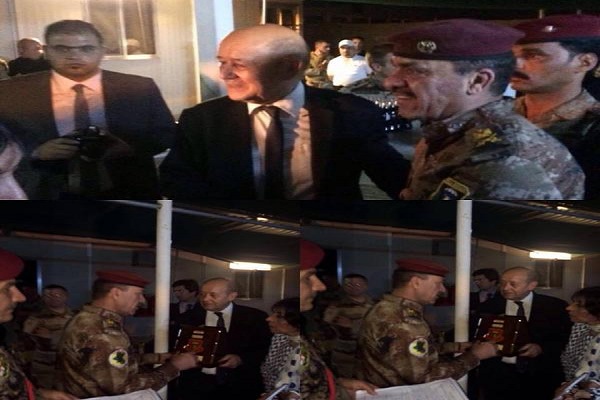 وزير الدفاع الفرنسي خلال زيارته لمقر مكافحة الارهاب في بغداد