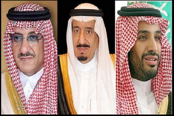 العاهل السعودي الملك سلمان والأميران محمد بن نايف ومحمد بن سلمان 