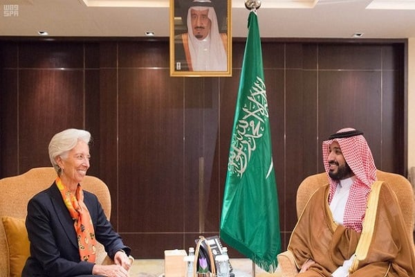 الأمير محمد بن سلمان خلال لقائه بمديرة صندوق النقد الدولي