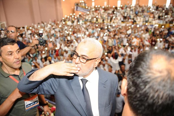 عبد الإله ابن كيران، الأمين العام لحزب العدالة والتنمية، خلال المهرجان الخطابي بمراكش