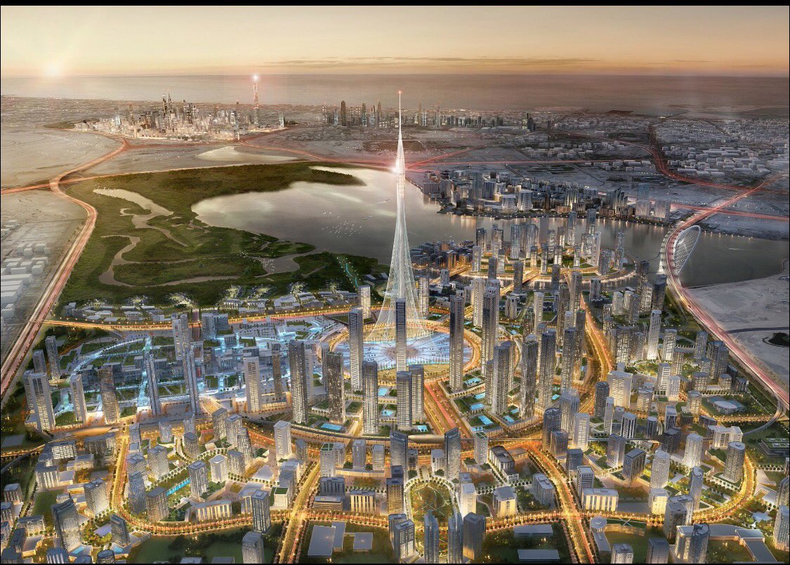 محمد بن راشد يتفقد برج خور دبي الأطول عالميا