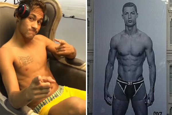 صورتين من جلستي التصوير التي قاماً بها رونالدو نيمار من أجل الترويج عن الملابس الداخلية