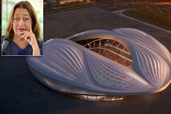 المعمارية العراقية العالمية زها حديد تدافع عن فكرة تصميم إستاد الوكرة