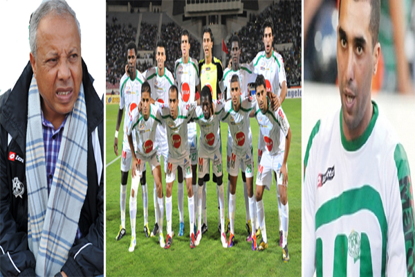  أمين الرباطي ) يمين) والمدرب محمد فاخر ( يسار ) وفريق الرجاء ( وسط )