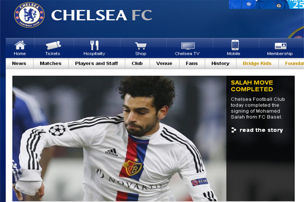 صورة ضوئية لموقع تشلسي الرسمي يؤكد فيه إكمال الصفقة