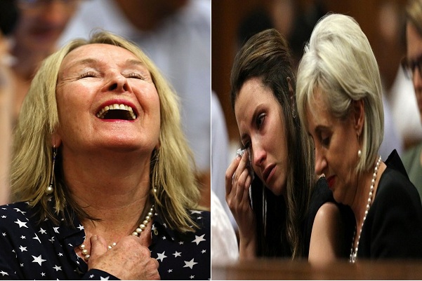 والدة الضحية تضحك أثناء جلسة النطق بالحكم، وفي المقابل شقيقة الجاني وخالتها تبيكيان 