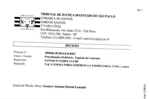 صورة لبلاغ المحكمة برفض الدعوى المقدمة من نادي سانتوس