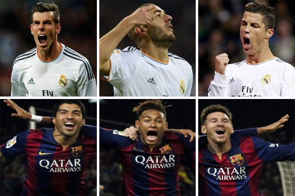 ثلاثي هجوم برشلونة يتفوق على نظيره ريال مدريد في 2015